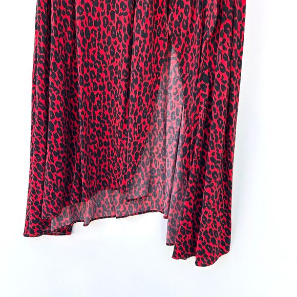 IRO Paris Leopard Red Wrap Midi Skirt 36 Slit Flowy 4 Spring Animal Print - Picture 6 of 7